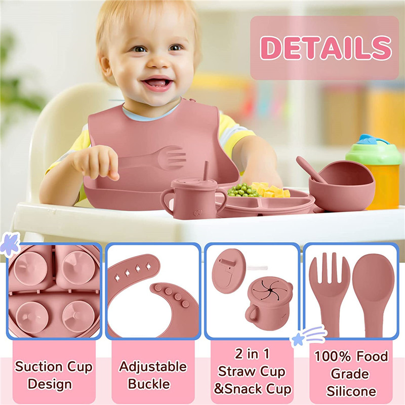 Buy Wholesale China Silicone Baby Feeding Set Customizable Bpa Free 8-piece Set  Baby Food Utensils Set & Silicone Baby Feeding Set at USD 16.88