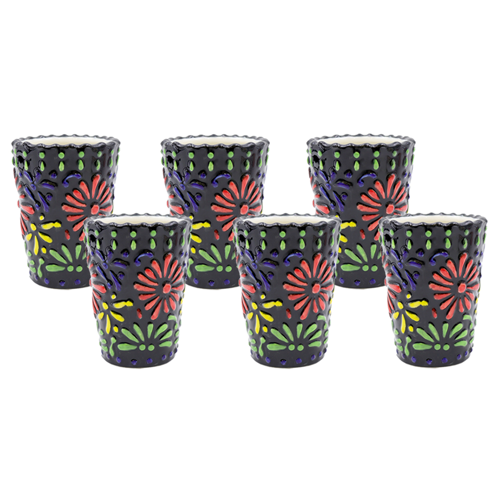 Vasos de chupito mexicanos de cerámica pintados a mano
