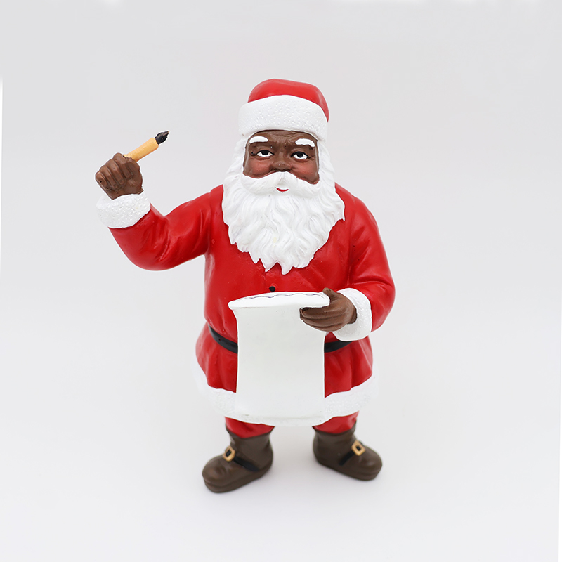 Resin Black Santa with List Christmas Figure