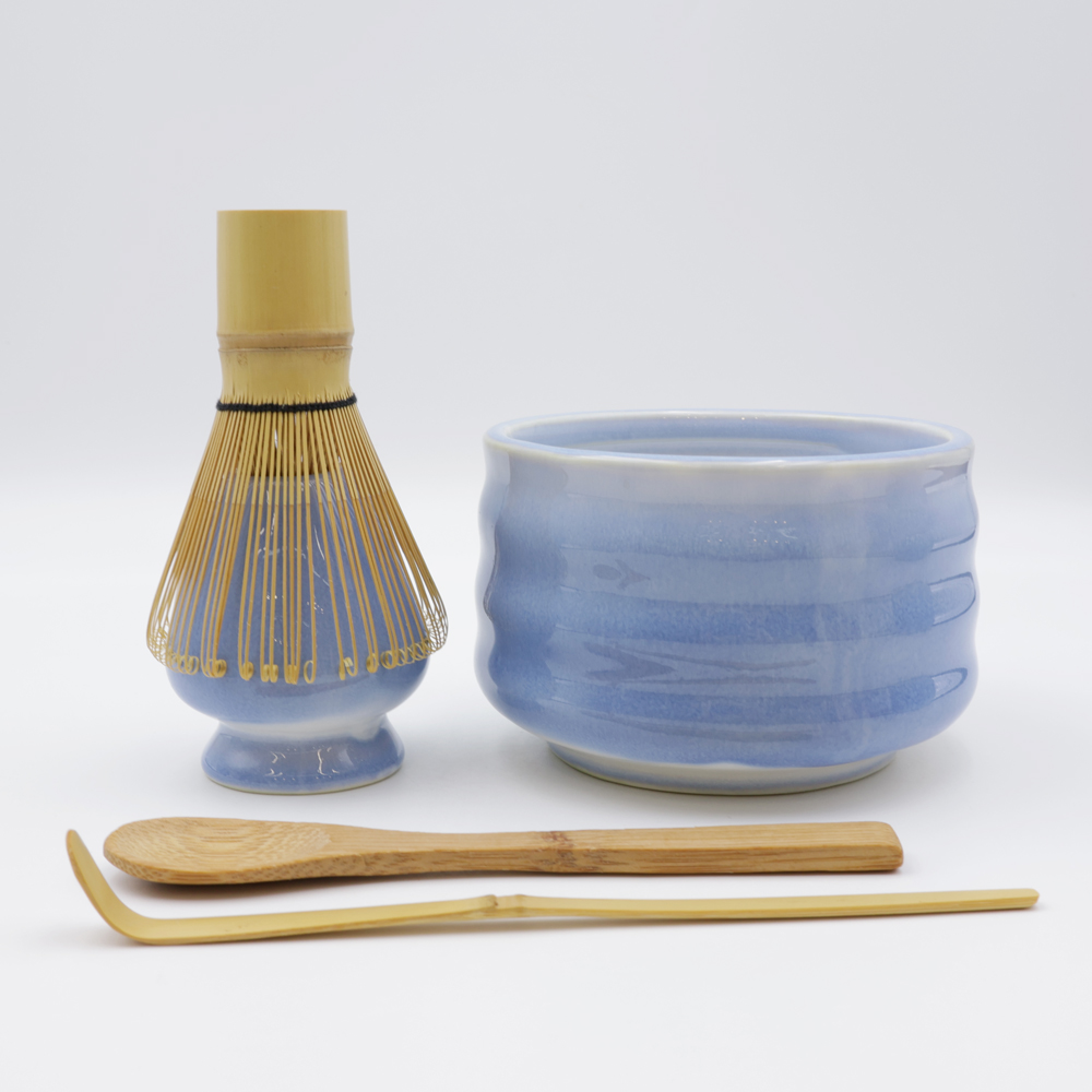 Ceramic Matcha Whisk Holder and Round Bowl Blue