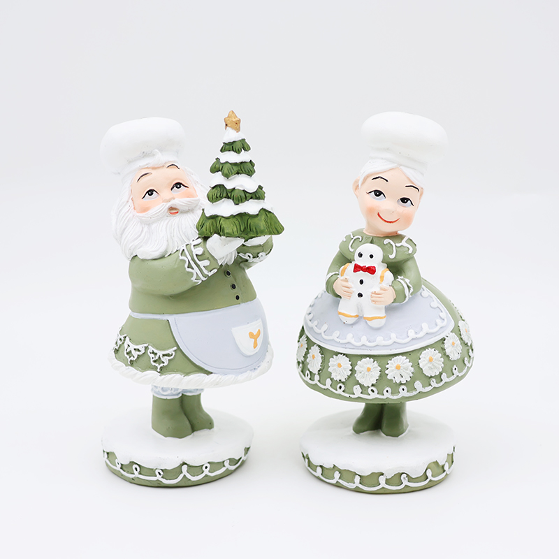 Resin Christmas Santa Claus Figurines Set Green