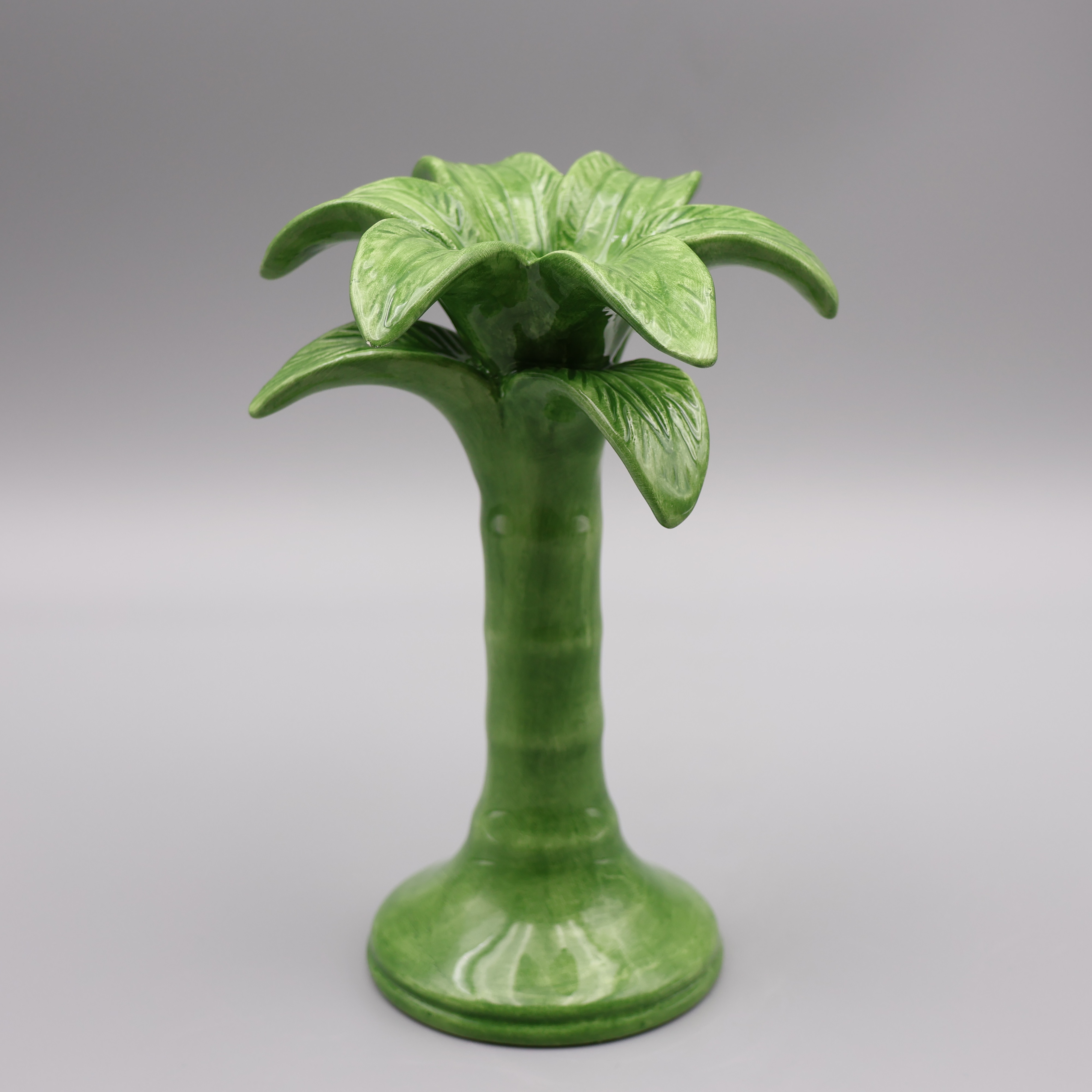 Ceramic Palm Trees Candle Holder Green