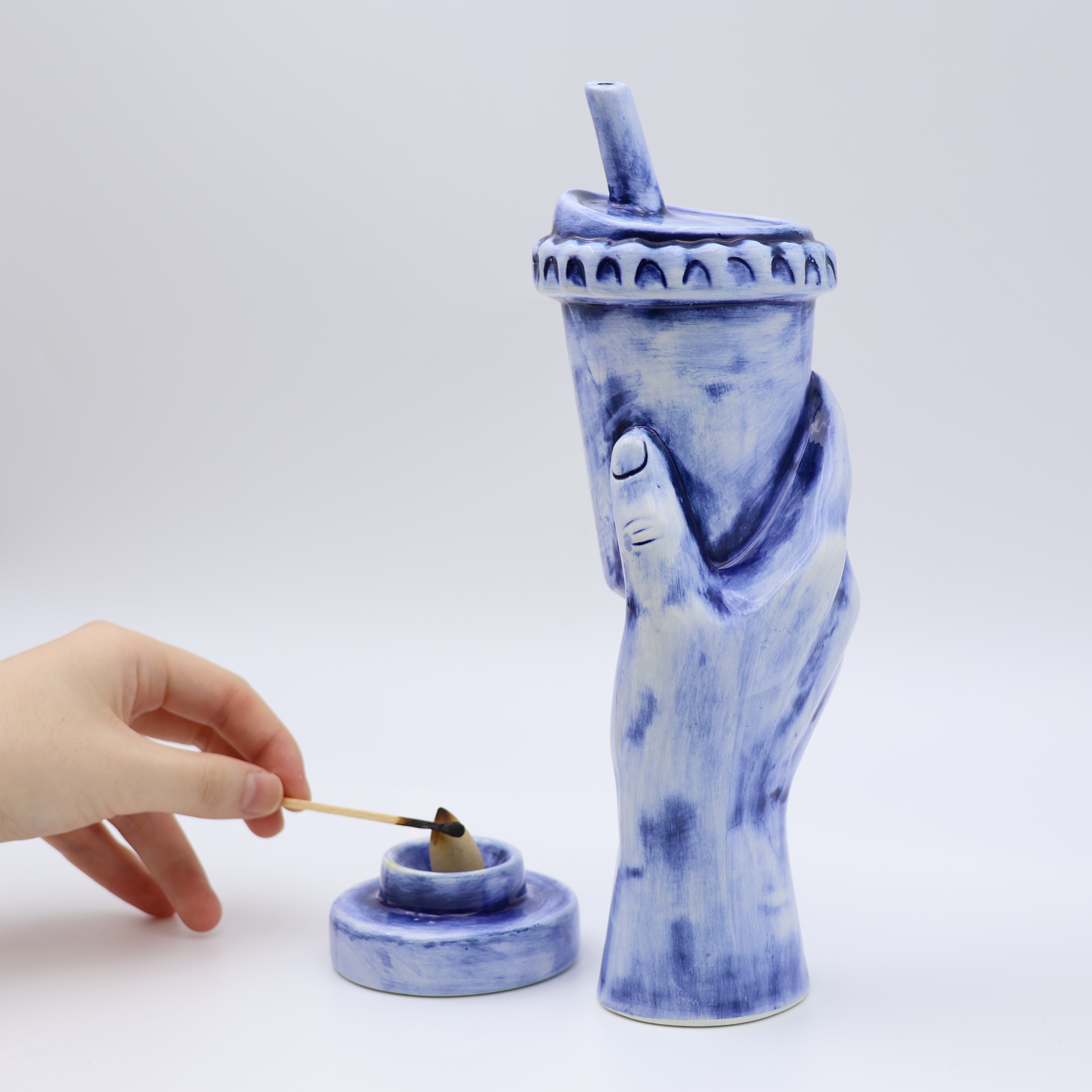 Ceramic Hand and Cup Incense Chamber