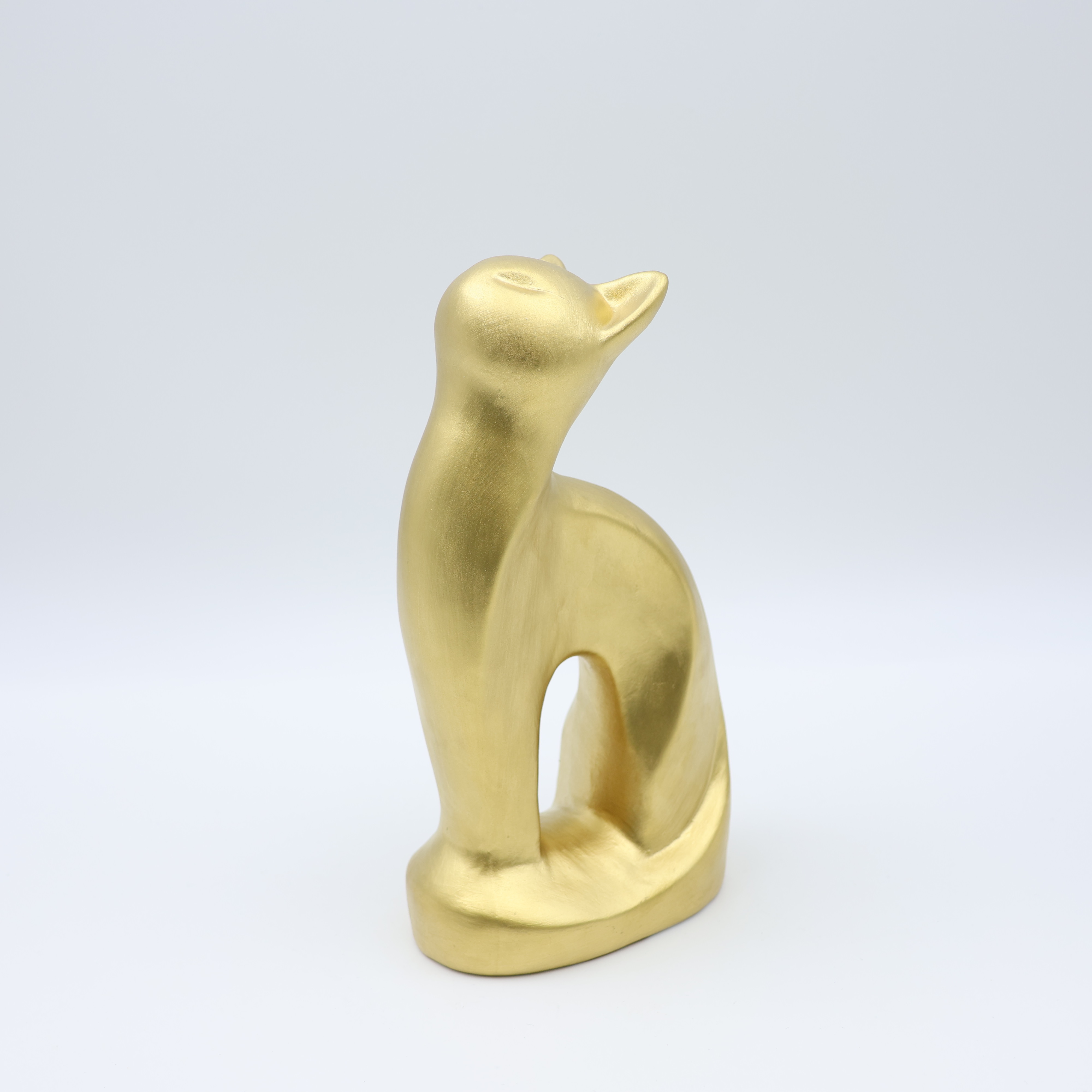 Stehende Katzenurne aus Keramik in Gold