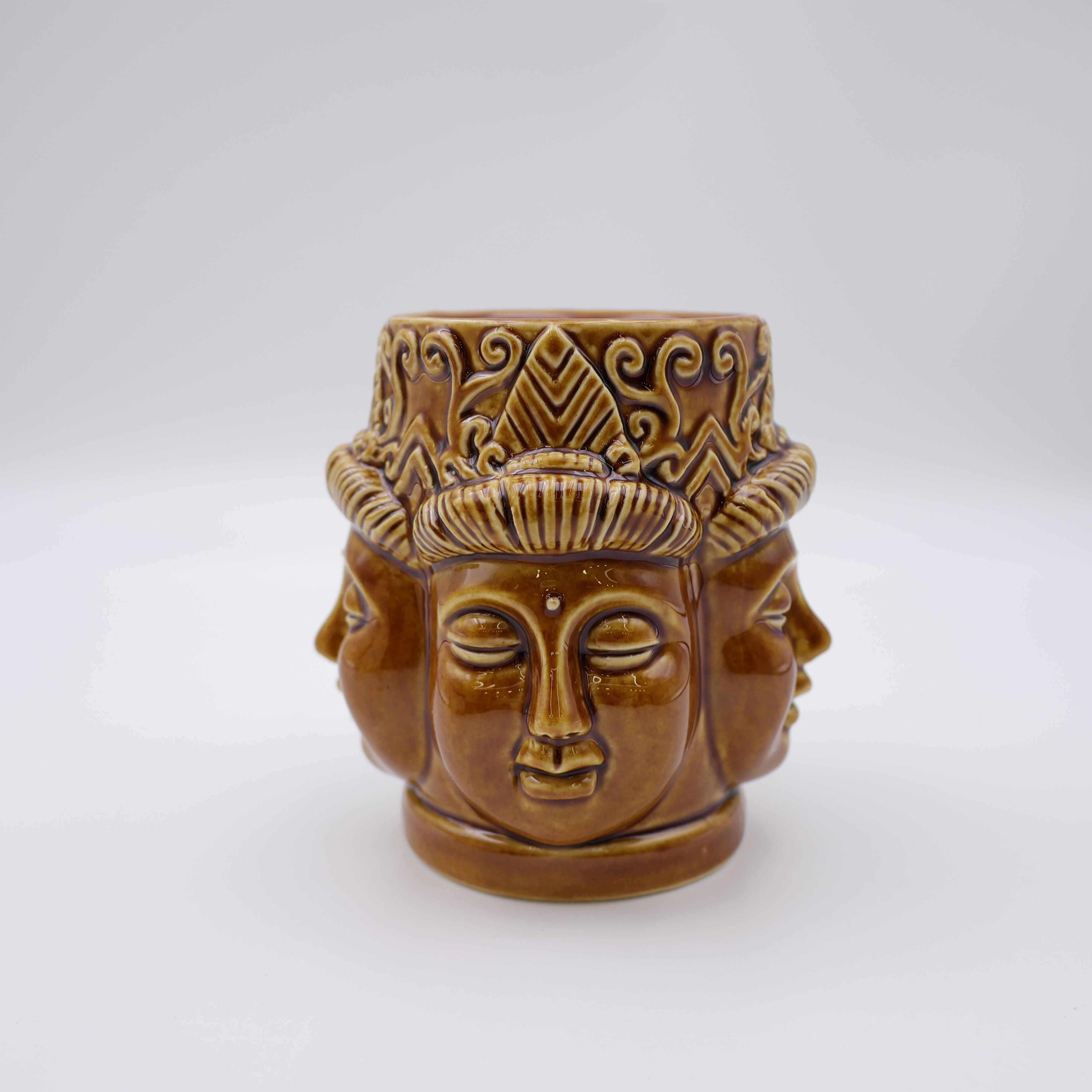 Cana din ceramică Buddha Multi Face Maro