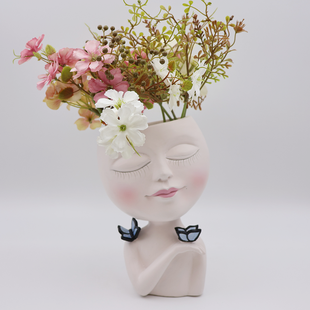 Resin Face Head Planters Pots with Butterfly