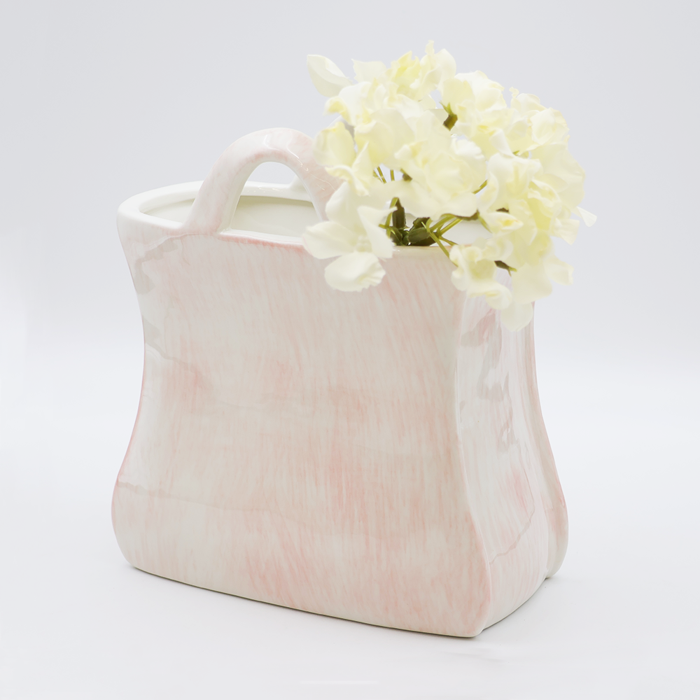 सिरेमिक बॅग फ्लॉवर फुलदाणी गुलाबी