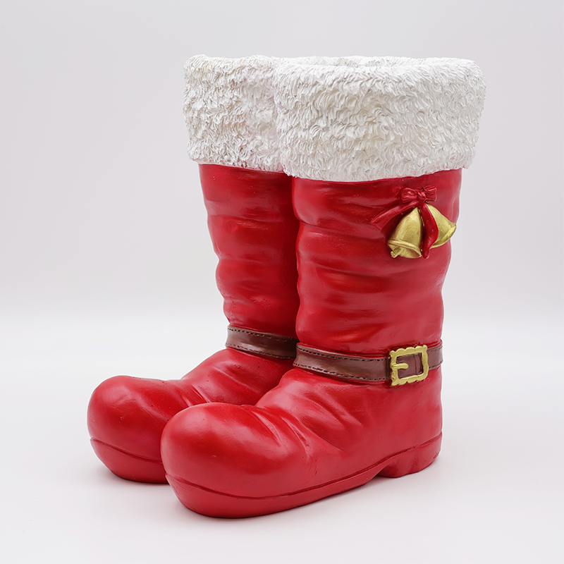 Maceta de resina con botas de Papá Noel, color rojo