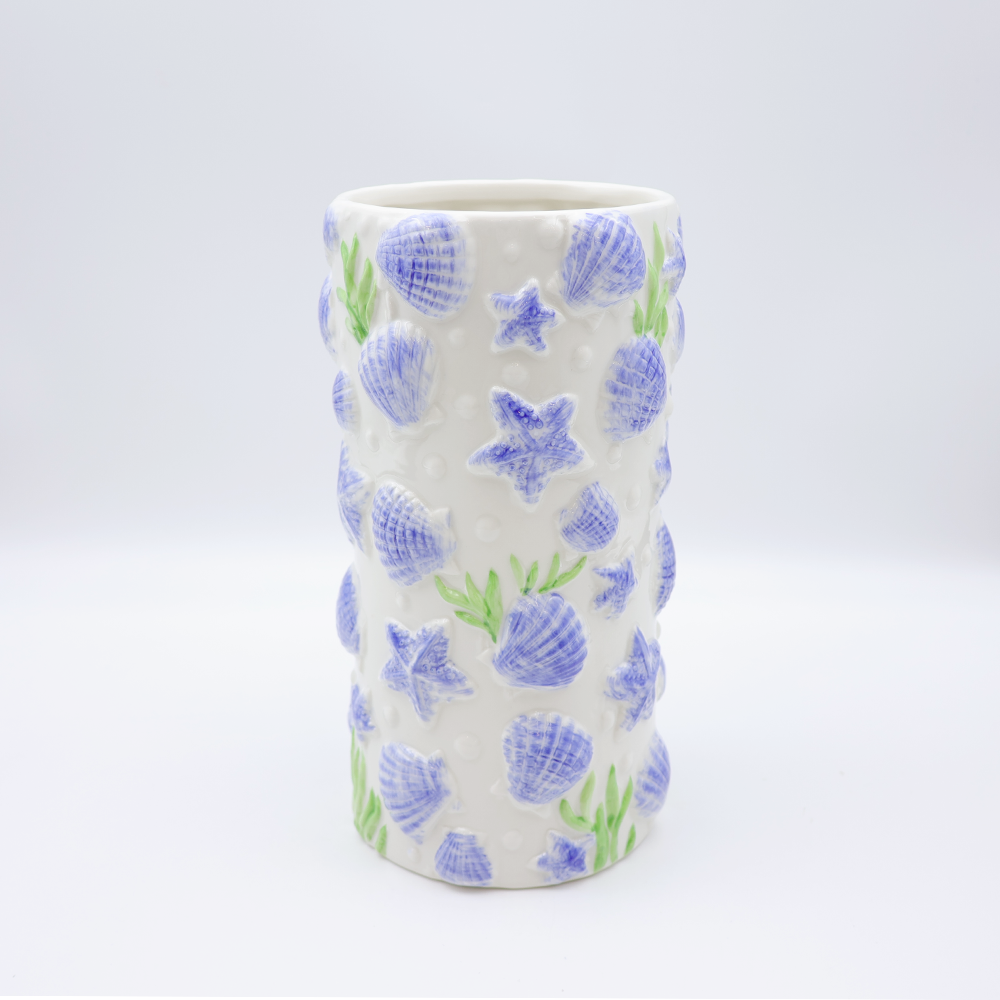 Ceramic Tall Shell Vase Blue