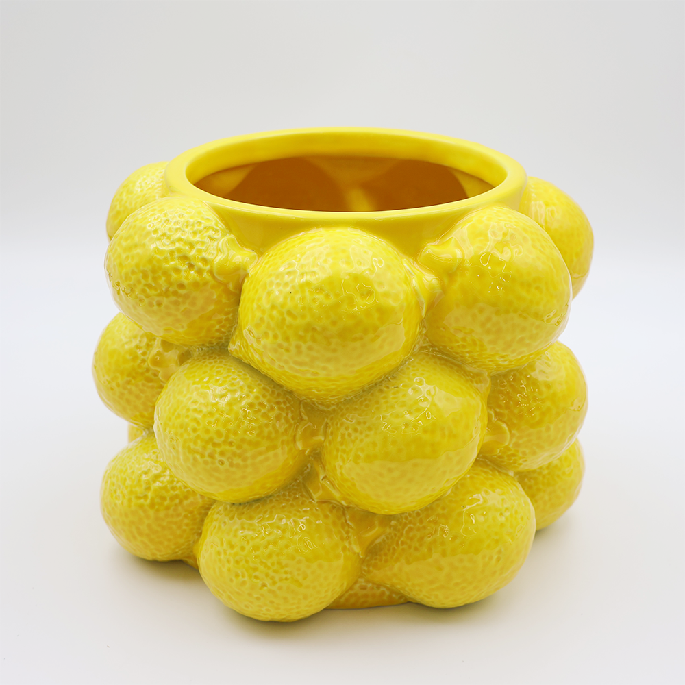 კერამიკული ლიმონის ყვავილების ვაზა ყვითელი