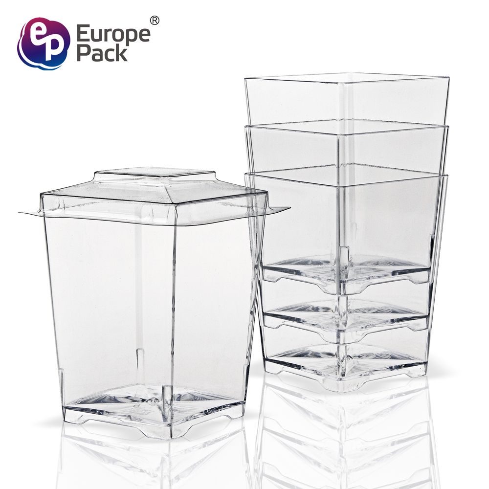 High quality square shape 120ml disposable clear cute plastic cup with lid