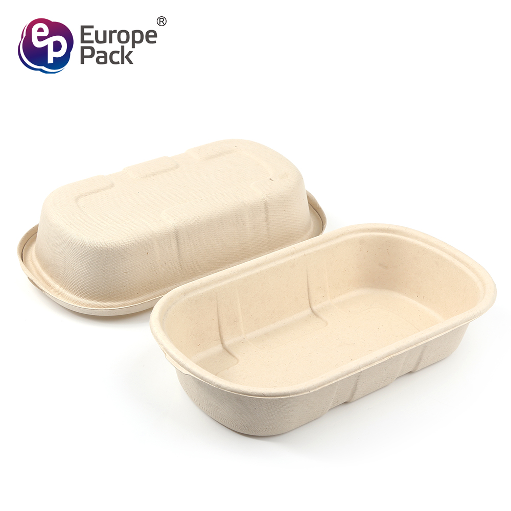 850ml nature disposable sugarcane bagasse tableware lunch box with lid