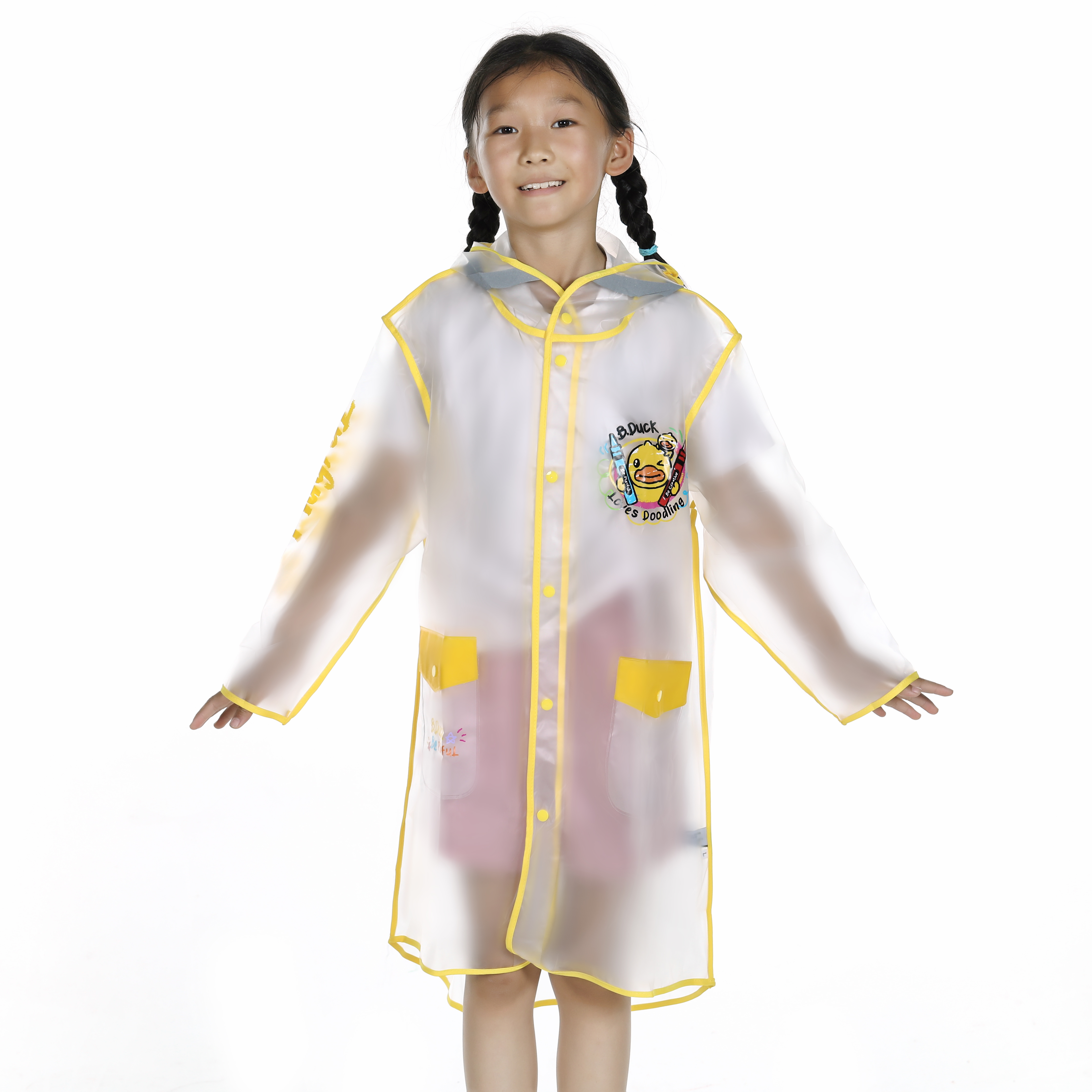Lovely Duck Transparent Children Raincoat with Pocket