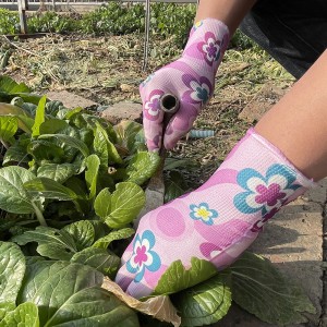 Wholesale Flower Pattern Polyester Lining Nitrile Coated Garden Gloves