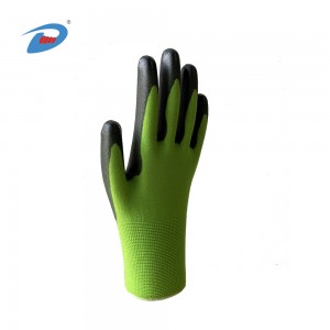 15-gauge dyed green nylon liner black PU palm coated gloves