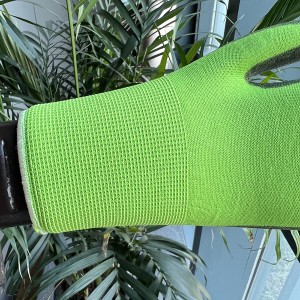 15-gauge dyed green nylon liner black PU palm coated gloves