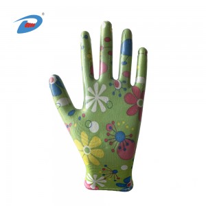 China Cheap price China C3819 Flower Pattern Polyester Lining Nitrile coated  Garden Gloves