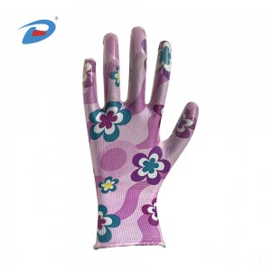 Wholesale Flower Pattern Polyester Lining Nitrile Coated Garden Gloves