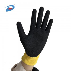 Most Competitive 13G Yellow Polyester Liner with Black Latex Crinkle Coated Safety Work Protective Gloves