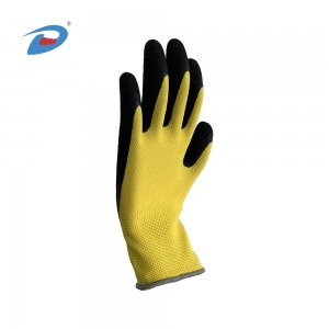 Most Competitive 13G Yellow Polyester Liner with Black Latex Crinkle Coated Safety Work Protective Gloves
