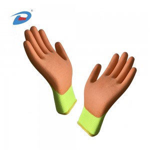 13G Polyester Liner Orange PU Coated Palm Economic Safety Work Gloves