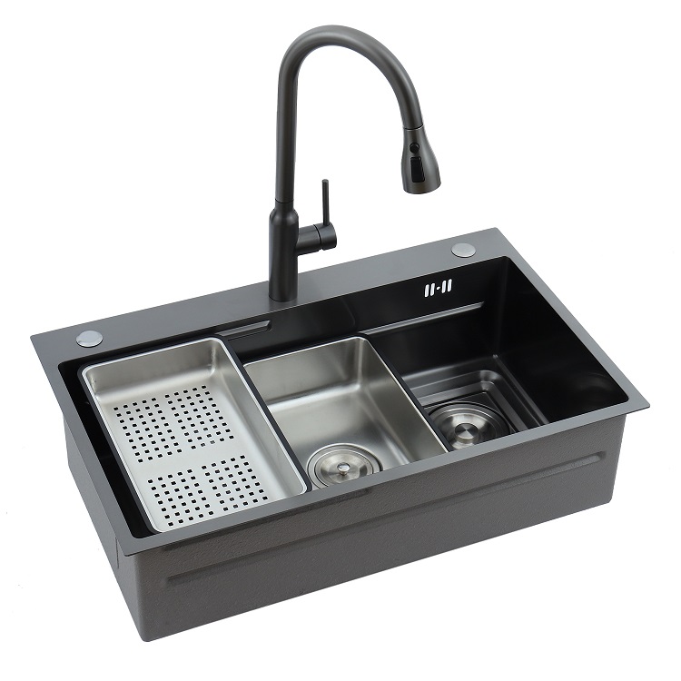 Topmount black Single sink PVD color Kitchen large single trough with faucet hole Dexing stainless steel single bowl