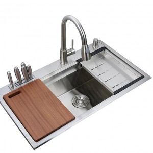 Top mounted sink kitchen handmade sink stainless steel single bowl with faucet hole and step dexing ODM OEM sink