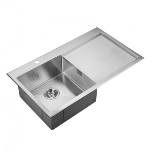 SS 304 Stainless Steel Kitchen Sink Topmount Single Bowl with drain board and Faucet Hole Handmade sinks Dexing OEM/ODM sinks