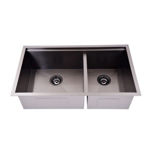 Black double sink undermount the sink double bowl stainless steel handmade sink with steps Dexing sink wholesale