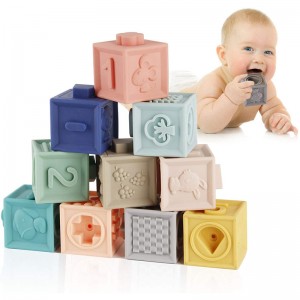 Educational Toys 12PCS Baby Stacking Cube Squeeze Silicone Soft Building Blocks for Children