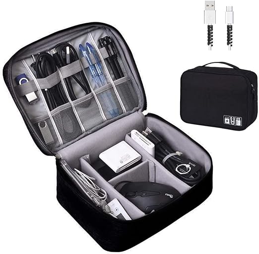 Electronic Accessories Bag Travel Cable Organizer Three-Layer for iPad Mini, Kindle, Hard Drives, Cables, Chargers