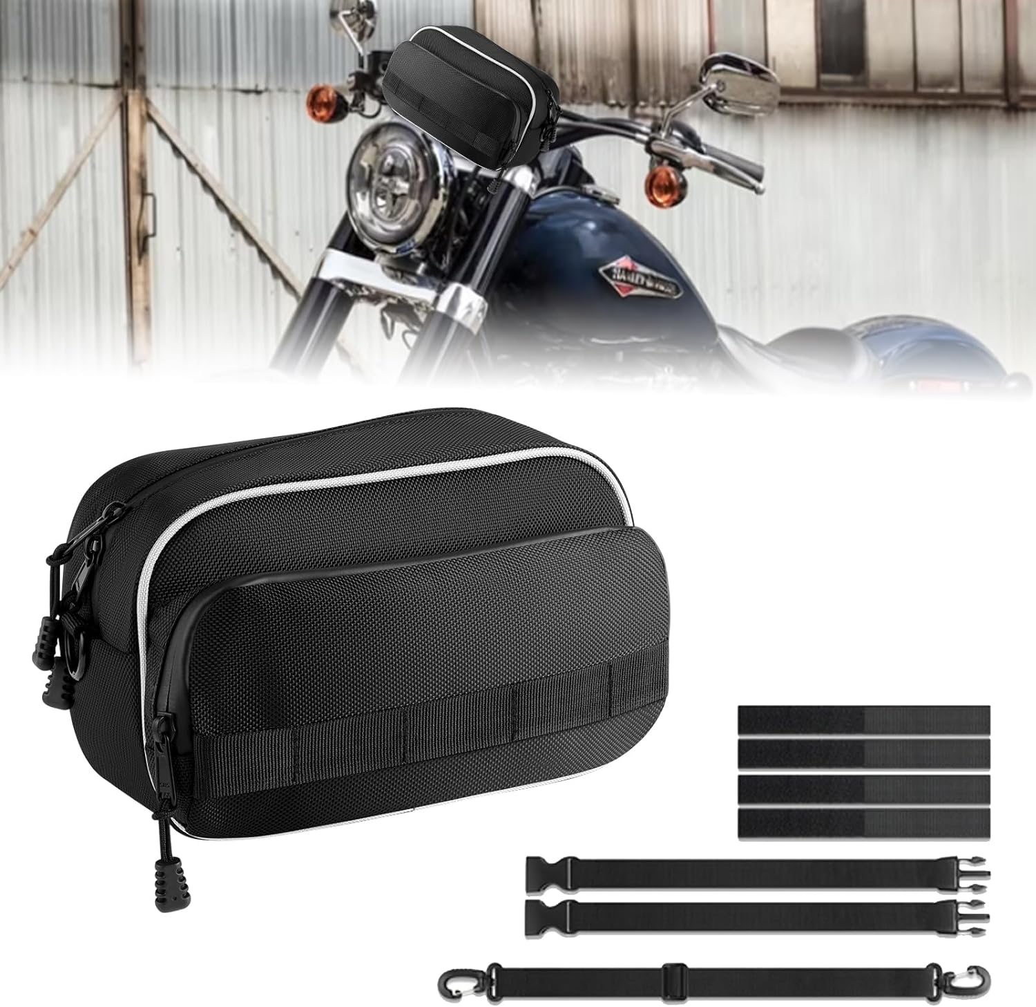 The Motorcycle Sissy Bar Bag Upgraded with Rain Cover, Universal Handle Bar Storage Accessory Tool Bag for Snow Mobiles, Dirt Bike,Motorcycle, Bicycle