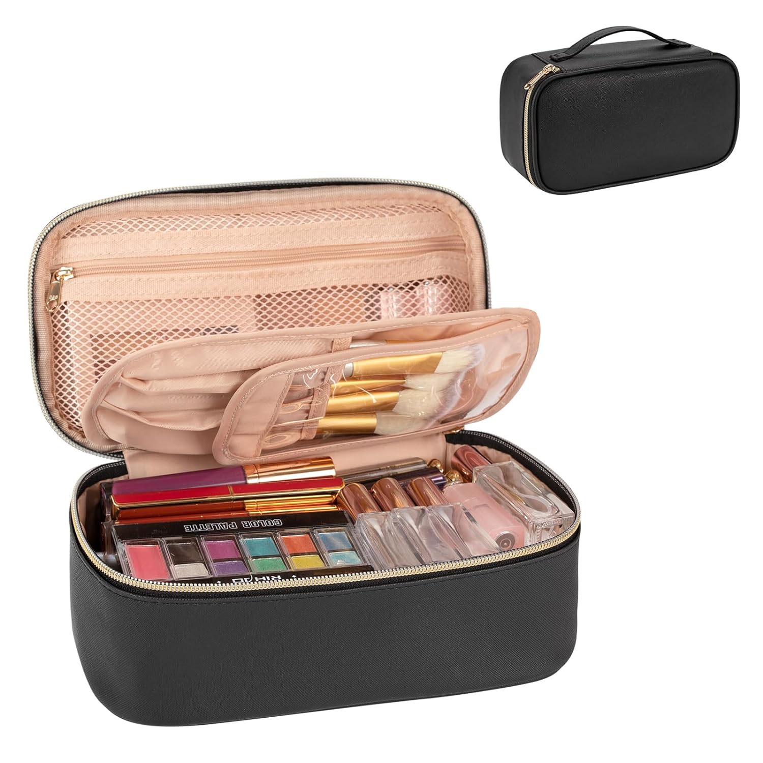 The Small Cosmetic Bag,Portable Cute Travel Makeup Bag for Women and girls Makeup Brush Organizer cosmetics Pouch Bags-Black