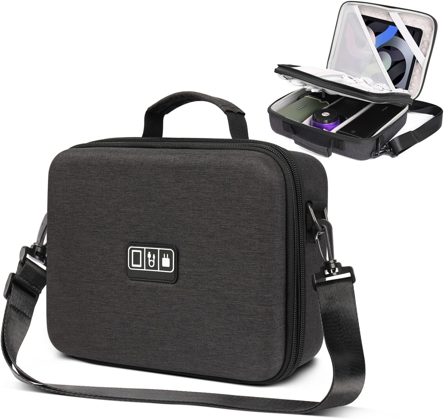 11'' ሃርድ ኬዝ ለ Mac Mini፣ Shockproof EVA Tech Bag፣ የጉዞ ኬብል አደራጅ ቦርሳ ከትከሻ ማሰሪያ ጋር፣ ትልቅ መያዣ