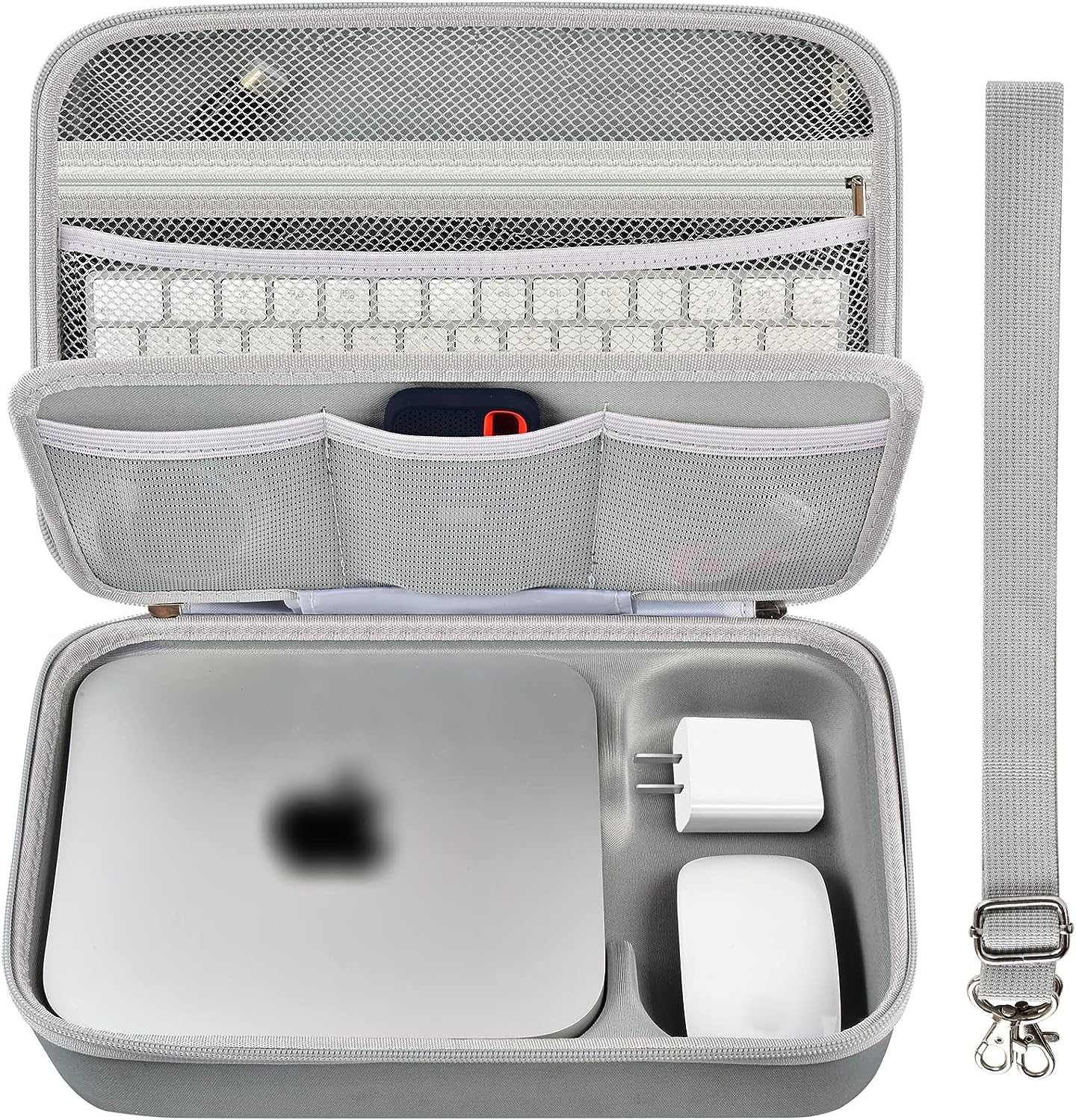 Kutxa bateragarria Apple 2024 Mac Mini M2/ M1 eta Mac Mini Aurreko modeloko mahaigaineko ordenagailuarekin, Elektronika gogorrak txukuna teklatu, Magic Mouse, kargagailu eta osagarrietarako egokitzen da.