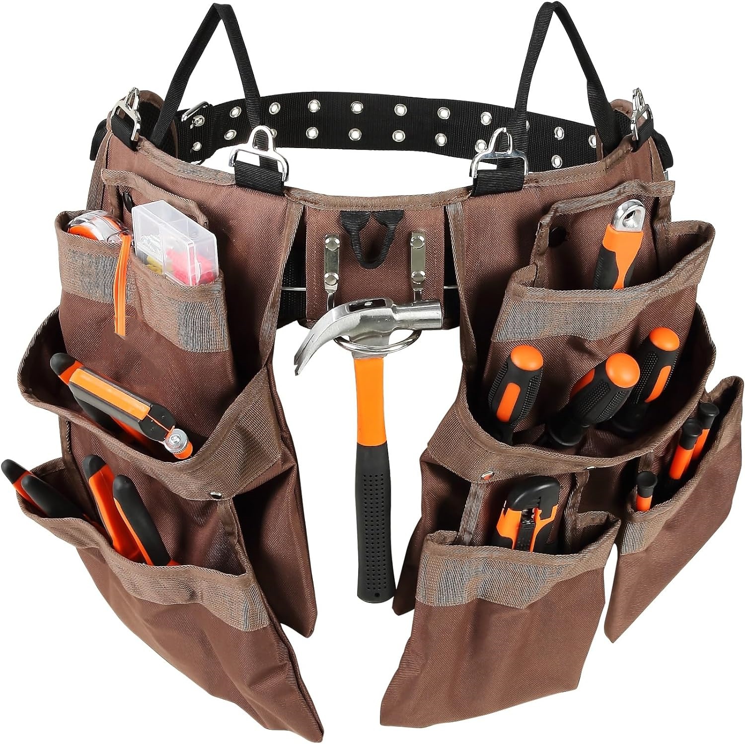 19 Pockets, Adjusts from 32 Inches to 54 Inches, Polyester Heavy Duty Tool Pouch Bag, Detachable Tool Bag