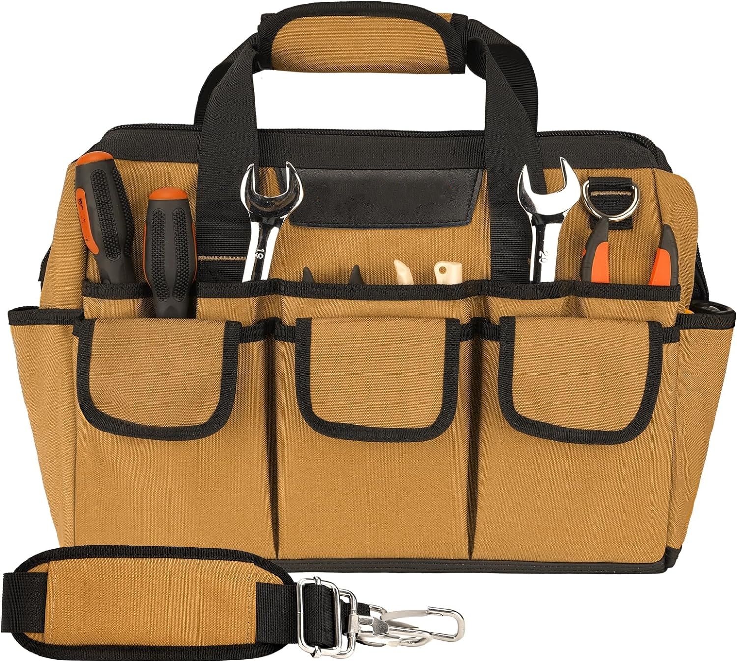 Robuste Werkzeugtaschen für Herren mit wasserabweisendem Boden und verstellbarem Schultergurt, 14-Zoll-Werkzeugtasche mit breiter Öffnung