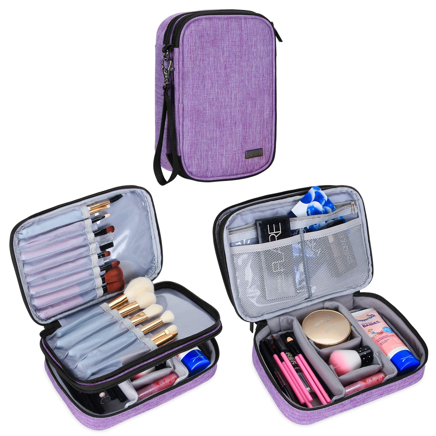 Podróżne etui na pędzle do makijażu (do 8,8 cala), profesjonalna torba z organizerem na kosmetyki z paskiem na uchwyt na niezbędne kosmetyki - średnie i pędzle do makijażu, fioletowa (bez akcesoriów w zestawie)
