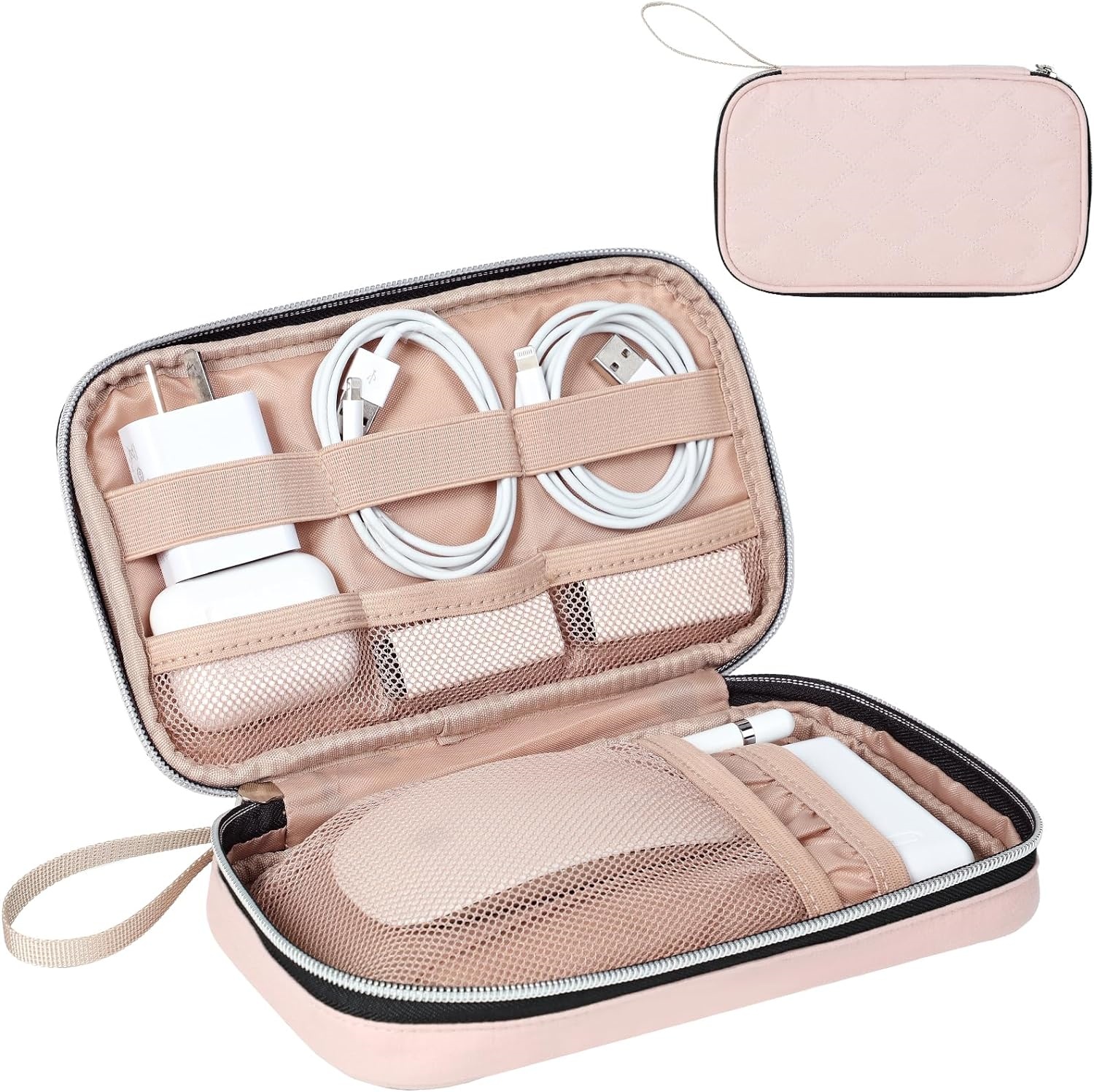 Electronics Storage Travel Case, Cord Organizer for Daily Trips,Portable Cable Pouch for Cord, Hard Drive, Charger, Phone, Earphone, USB, SD Card and Electronic Accessories, Pink