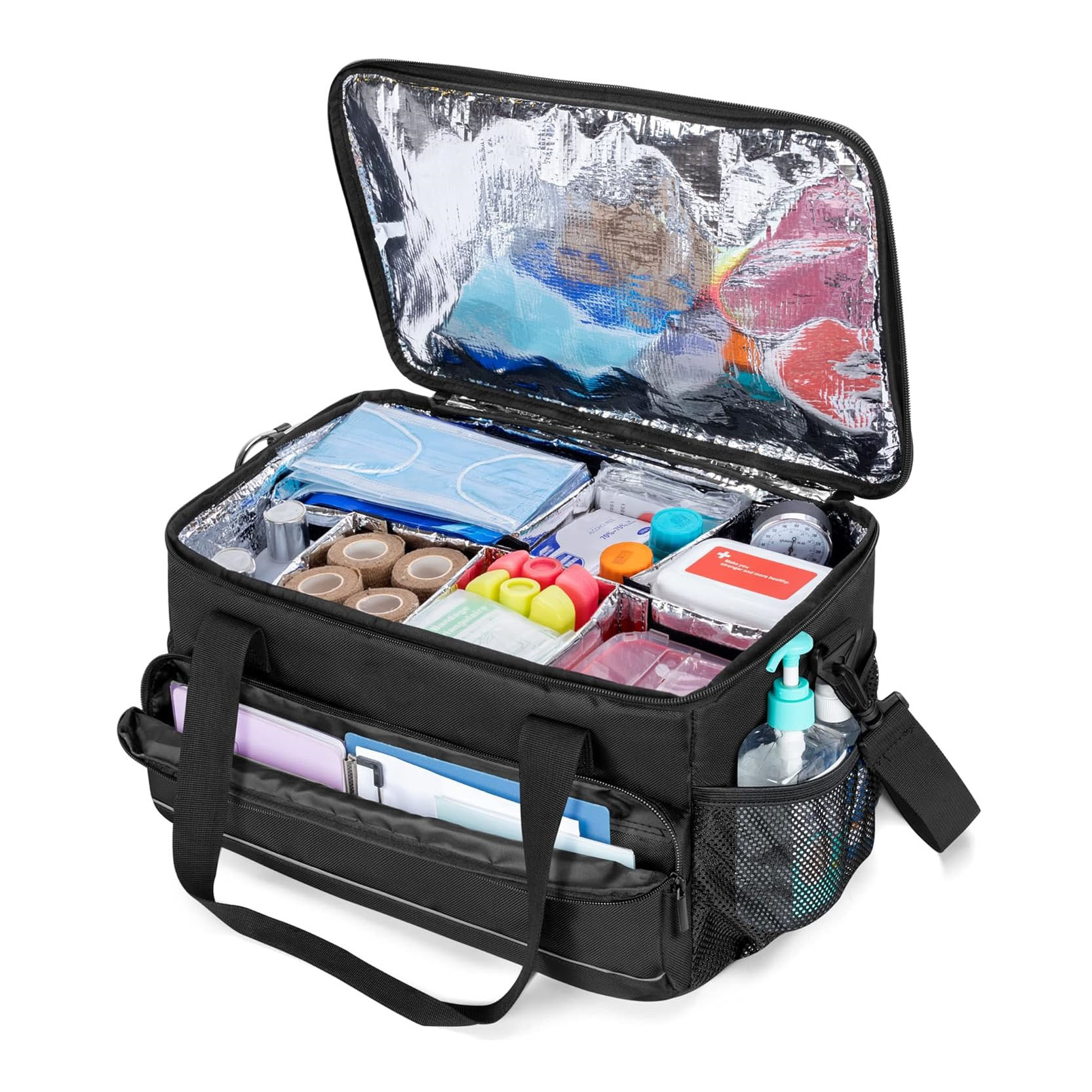 조정 가능한 칸막이가 있는 대형 절연 의료 가방, 간편한 청소 외상 가방, 의약품 용품 보관 가방