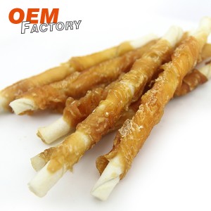 Rawhide Stick Twined በ Chicken Pet Snacks የግል መለያ በጅምላ እና OEM