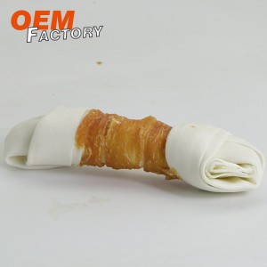 White Rawhide Knot Twined by Chicken Chewy Dog Treats Wholesale and OEM