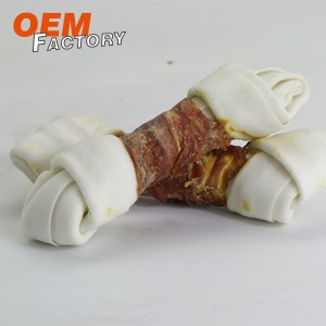 White Rawhide Knot Twined ដោយ Duck Natural Balance Chewy Dog Treats