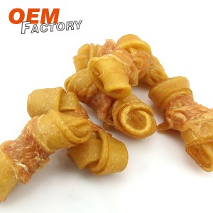 Pork hide Knot Twined by Chicken Dog Treats Wholesale Suppliers
