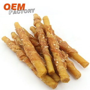 Stick di Porkhide Twined by Chicken with Sesame Natural Pet Treats Wholesale è OEM