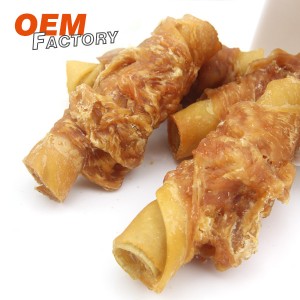 8cm Porkhide Stick Twined by Chicken Chewy Dog Treats Wholesale and OEM