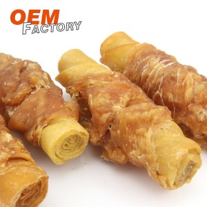 8 cm Porkhide Stick snoet af Chicken Chewy Dog Treats Engros og OEM