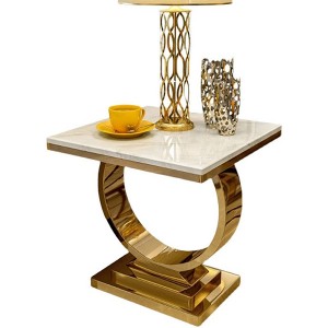 Mesa auxiliar con patas de metal dorado, mesa de centro, tapa de mármol