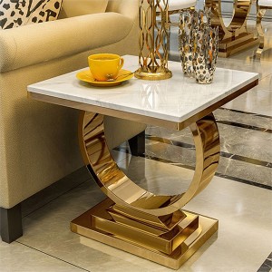 Полный золотой металлический столик на ножках, журнальный столик, мраморная столешница