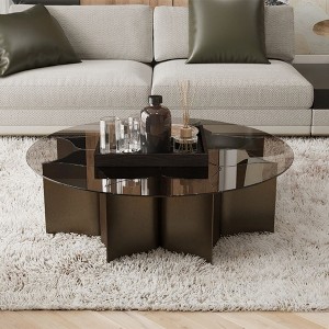 Transparent glass and metal table frame for living room